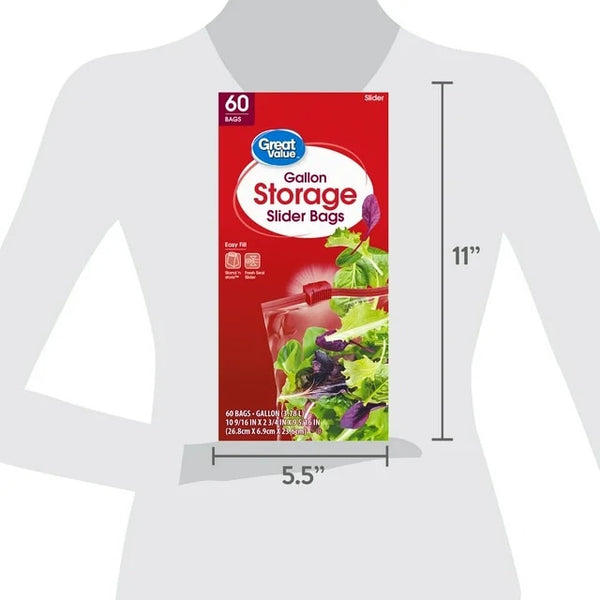 Fresh Seal Slider Zipper Bags, Gallon Storage - 2 packs - 60 Count per pack - plus 3 My Outlet Mall Resealable Storage Pouches