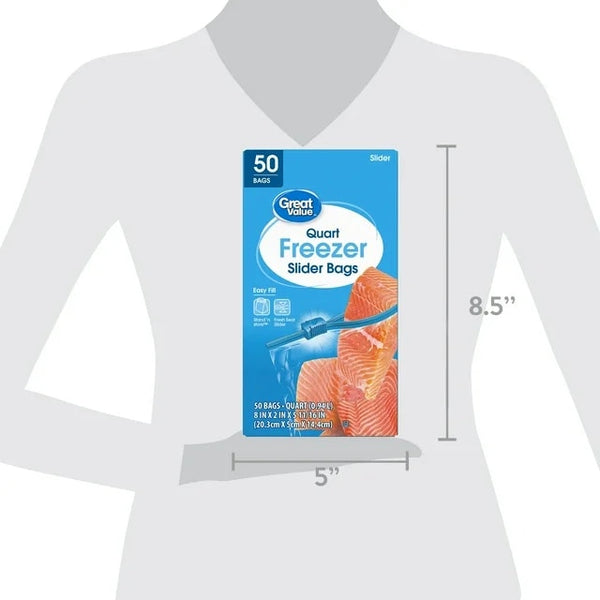 Freezer Guard Slider Zipper Bags, Quart Freezer - 3 packs - 50 Count per pack - plus 3 My Outlet Mall Resealable Storage Pouches