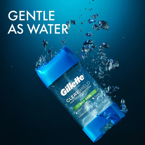 Clear Gel Men's Antiperspirant Deodorant, Wild Rain - 1 pack - 3.8 oz per pack - plus 3 My Outlet Mall Resealable Storage Pouches