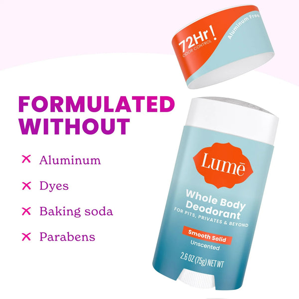 Whole Body Women's Deodorant Smooth Solid Stick Aluminum Free, Unscented - 3 packs - 2.6 oz per pack - plus 3 My Outlet Mall Resealable Storage Pouches