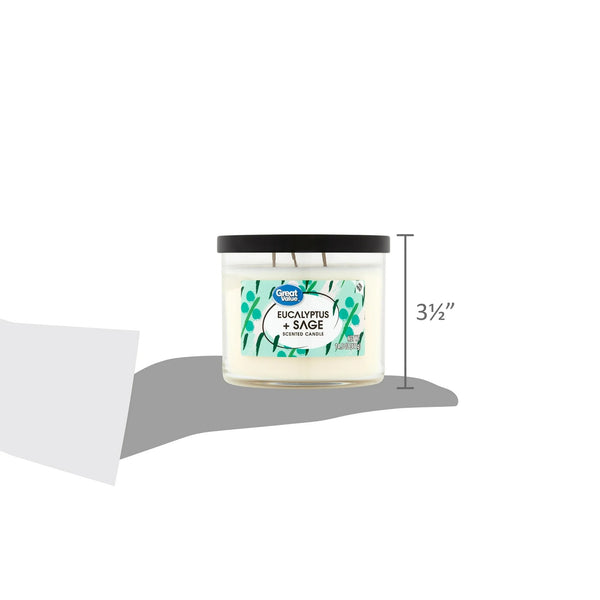 Eucalyptus & Sage Candle - 2 packs- 14 oz per pack - plus 3 My Outlet Mall Resealable Storage Pouches