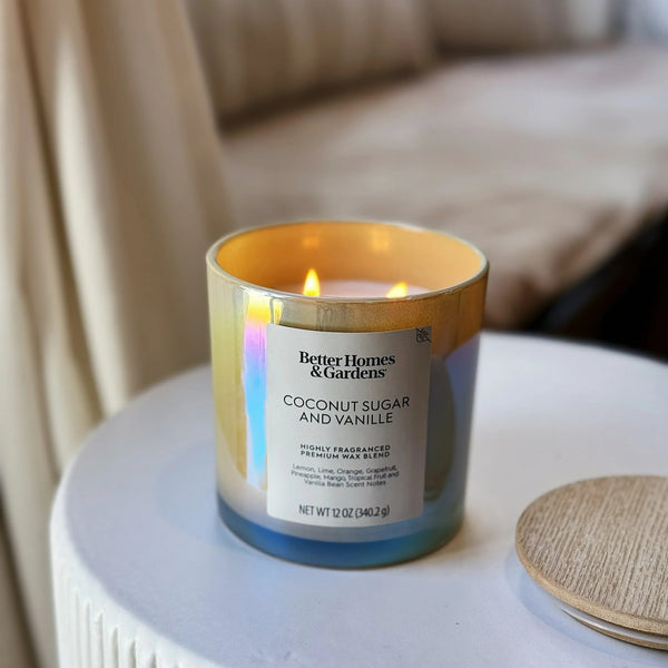 Coconut Sugar & Vanille Scented 2-Wick Iridescent Jar Candle - 1 pack - 12 oz per pack - plus 3 My Outlet Mall Resealable Storage Pouches