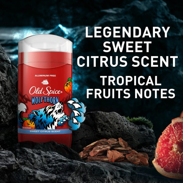 Old Spice Aluminum Free Men's Deodorant, Invisible Solid Stick, Wolfthorn, Sweet Citrus Scent - 1 pack - 3.8 oz per pack - plus 3 My Outlet Mall Resealable Storage Pouches