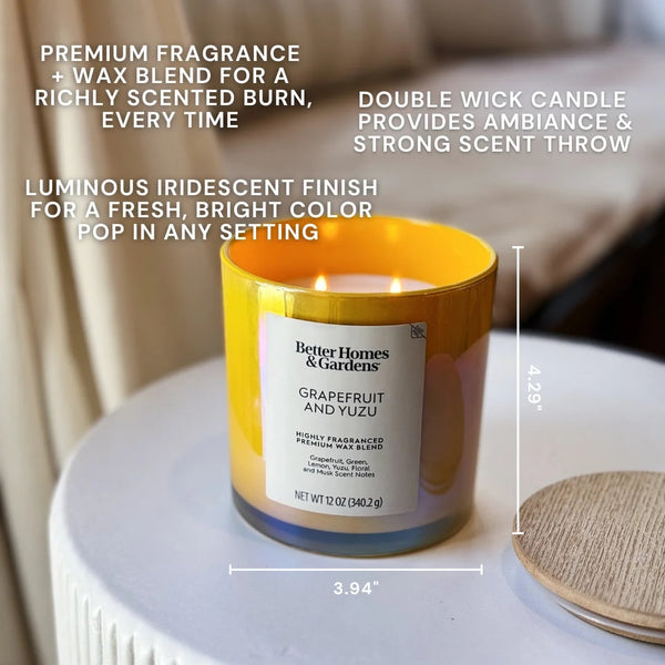 Grapefruit & Yuzu Scented 2-Wick Iridescent Jar Candle - 1 pack - 12 oz per pack - plus 3 My Outlet Mall Resealable Storage Pouches
