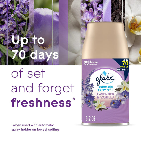 Automatic Spray Refills, Air Freshener, Infused with Essential Oils, Lavender & Vanilla - 2 packs - 2 count per pack - plus 3 My Outlet Mall Resealable Storage Pouches