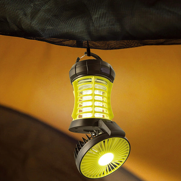 Bug Zapper, Yellow, 2-in-1 Fan & LED Light, Outdoor Use, Electronic 5V, Rechargeable - 2 packs - plus 3 My Outlet Mall Resealable Storage Pouches