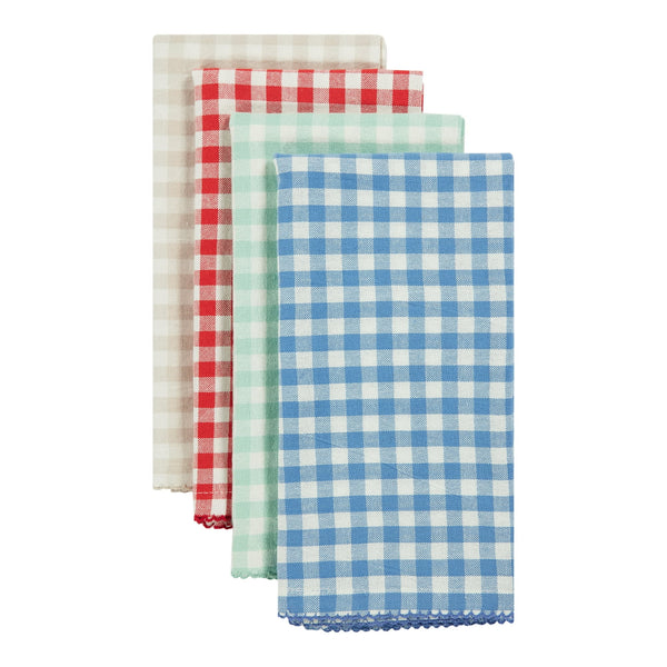 100% Cotton Fabric Napkin Set, Multicolor Gingham, 20" W x 20" L - 1 pack - 4 Count per pack - plus 3 My Outlet Mall Resealable Storage Pouches
