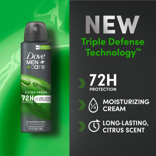 Men+Care Extra Fresh Long Lasting Antiperspirant Deodorant Dry Spray, Citrus - 1 pack - 3.8 oz per pack - plus 3 My Outlet Mall Resealable Storage Pouches