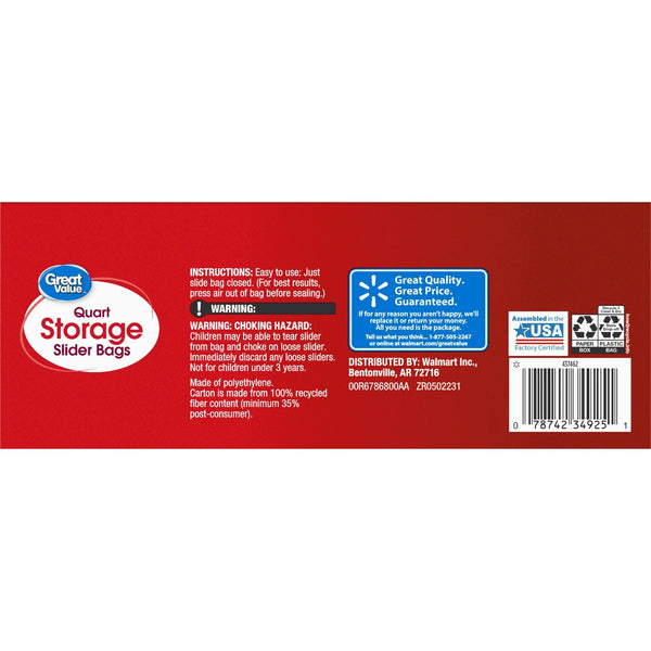 Fresh Seal Slider Zipper Bags, Quart Storage - 2 packs -  75 Count per pack - plus 3 My Outlet Mall Resealable Storage Pouches