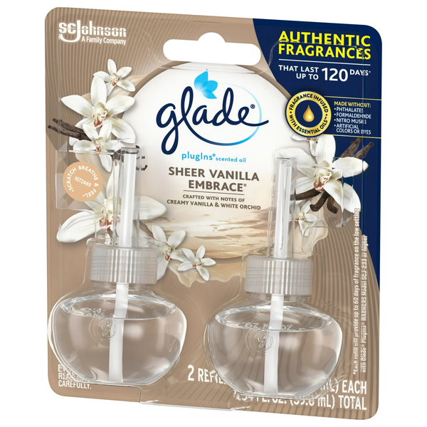 PlugIns Scented Oil, Sheer Vanilla Embrace, Infused with Essential Oils, 0.67 oz - 2 packs - 2 Count  per pack - plus 3 My Outlet Mall Resealable Storage Pouches