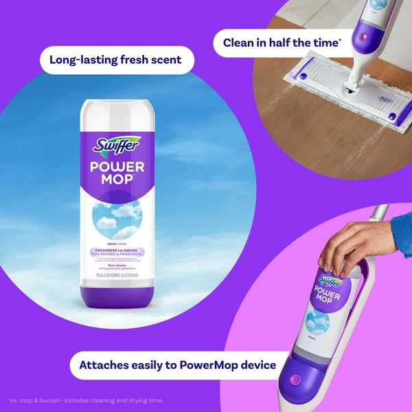 Power Mop Refill Solution, Tile, Vinyl, Laminate, Wood, Floor Cleaner, Fresh - 1 pack - 25.3 fl oz per pack - plus 3 My Outlet Mall Resealable Storage Pouches