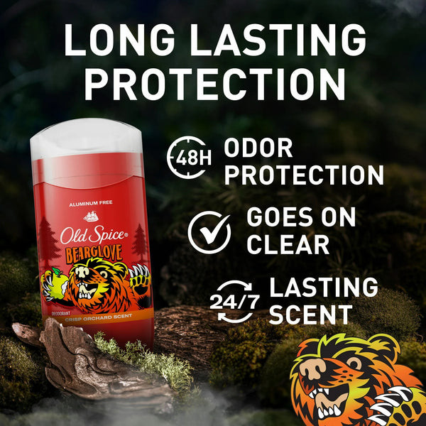 Aluminum Free Men's Deodorant, Invisible Solid Stick, Bearglove, Crisp Orchard Scent - 2 packs - 3 oz per pack - plus 3 My Outlet Mall Resealable Storage Pouches