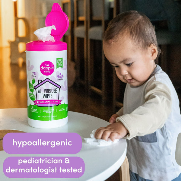 Baby All-Purpose Cleaning Wipes, Powered by Plants and Baby Friendly, Lavender - 2 packs - 75 Count - plus 3 My Outlet Mall Resealable Storage Pouches