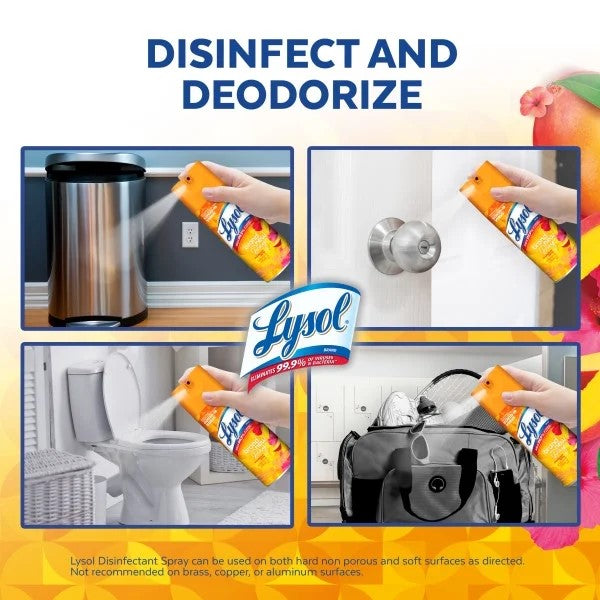Disinfectant Spray, Sanitizing and Antibacterial Spray, For Disinfecting and Deodorizing, Brand New Day - Mango & Hibiscus - 1 pack - 12.5 oz per pack - plus 3 My Outlet Mall Resealable Storage Pouches