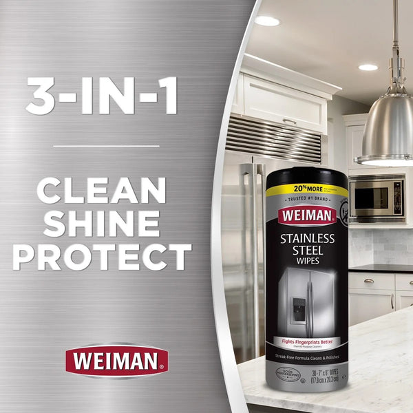 Stainless Steel Appliance Cleaning Wipes, Streak-Free Shine - 1 pack - 30 count per pack - plus 3 My Outlet Mall Resealable Storage Pouches