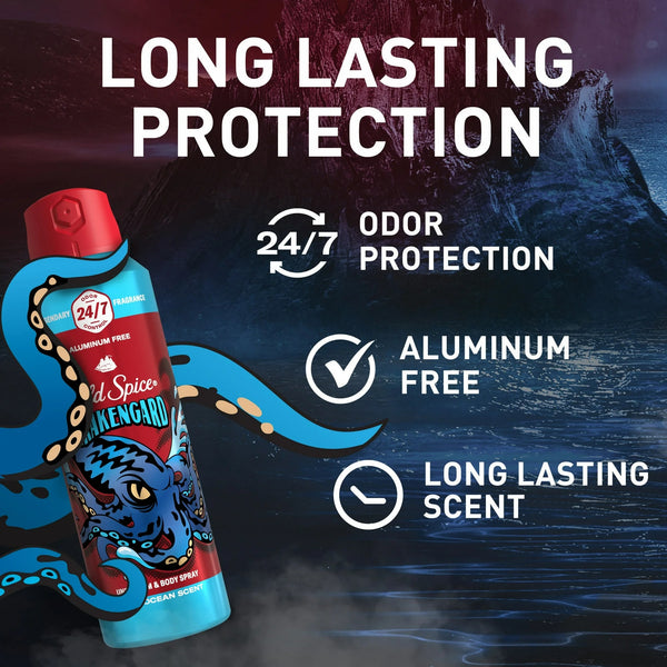 Aluminum Free Body Spray for Men, Krakengard, Deep Ocean Scent - 1 pack - 5.1 oz per pack - plus 3 My Outlet Mall Resealable Storage Pouches
