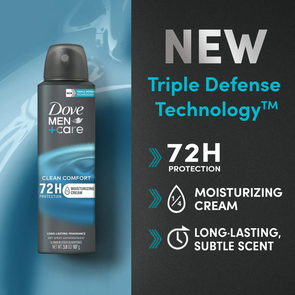 Men+Care Long Lasting Antiperspirant Deodorant Dry Spray, Clean Comfort - 2 packs - 3.8 oz per pack - plus 3 My Outlet Mall Resealable Storage Pouches