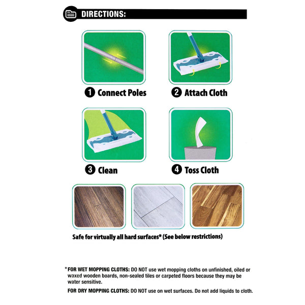 Wet & Dry Mop Sweeper Kit (1 Mop Kit, 10 Pad Refills) - 2 packs - plus 3 My Outlet Mall Resealable Storage Pouches