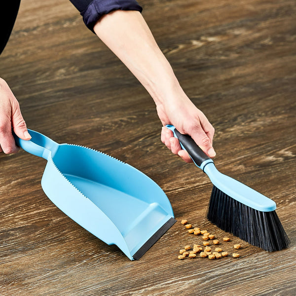 Plastic Dust Broom & Pan, Blue - 1 pack - plus 3 My Outlet Mall Resealable Storage Pouches