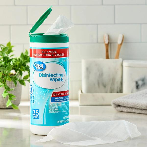Fresh Scent Disinfecting Wipes- 2 packs - 35 count per pack - plus 3 My Outlet Mall Resealable Storage Pouches
