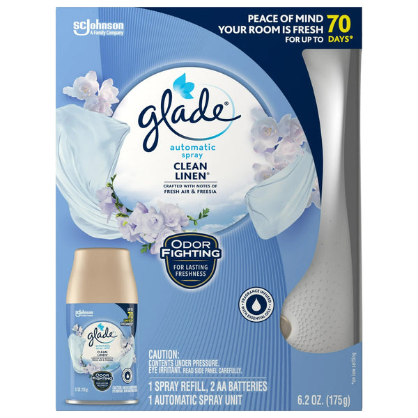 Automatic Spray Air Freshener Starter Kit, 1 Holder and 1 Refill, Clean Linen, Fragrance Infused with Essential Oils - 1 pack - plus 3 My Outlet Mall Resealable Storage Pouches