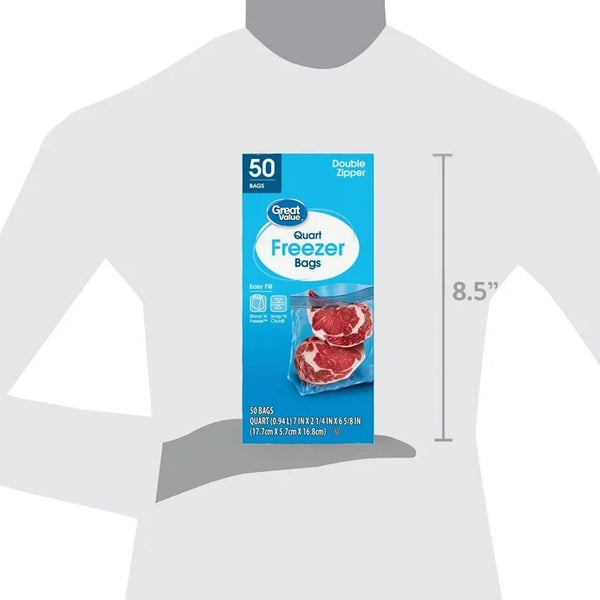 Freezer Guard Double Zipper Freezer Bags, Quart - 2 packs - 50 Count per pack - plus 3 My Outlet Mall Resealable Storage Pouches
