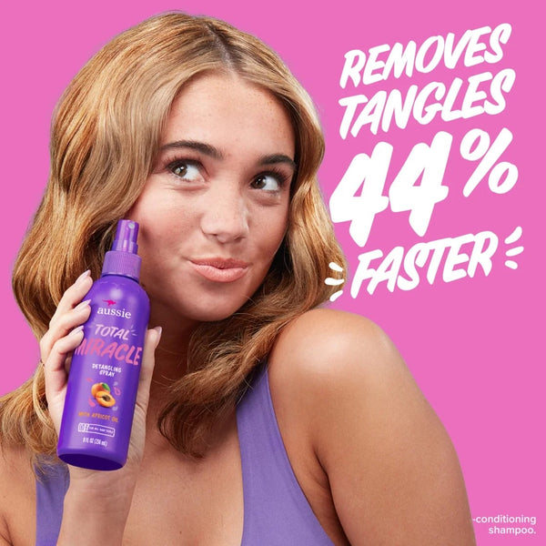 Total Miracle Hair Detangling Spray with Apricot Oil for All Hair Types - 1 pack - 8Fl oz per pack - plus 3 My Outlet Mall Resealable Storage Pouches