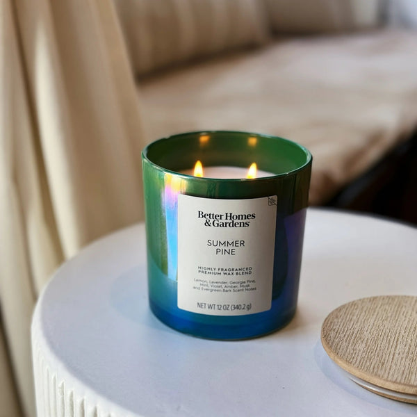 Summer Pine Scented 2-Wick Iridescent Jar Candle - 1 pack - 12 oz per pack - plus 3 My Outlet Mall Resealable Storage Pouches