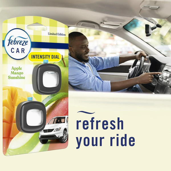 Car Air Freshener, Odor-Fighting Car Vent Clip, Apple Mango Sunshine, 2 Count - 2 packs - plus 3 My Outlet Mall Resealable Storage Pouches