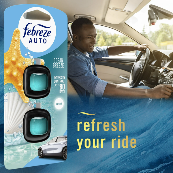 Car Air Freshener, Odor-Fighting Car Vent Clip, Ocean Breeze - 3 packs - 2 count per pack plus 3 My Outlet Mall Resealable Storage Pouches