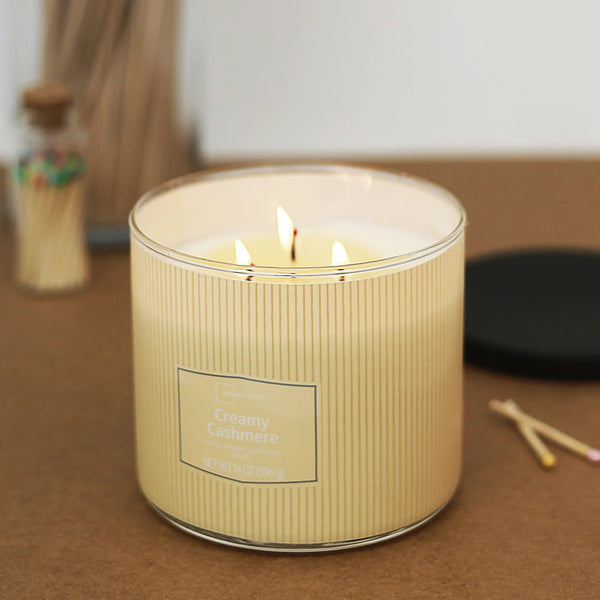 Textured Wrapped Candle Creamy Cashmere - 1 pack - 14 oz per pack - plus 3 My Outlet Mall Resealable Storage Pouches