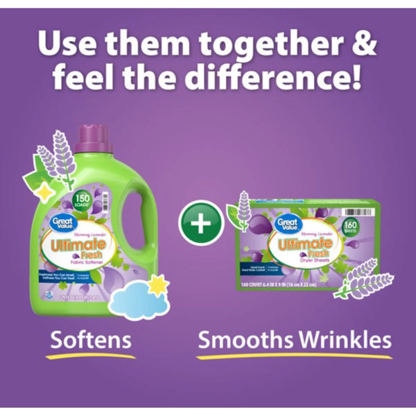 Ultimate Fresh Dryer Sheets, Blooming Lavender, Compare to Gain - 1 pack - 240 Count - plus 3 My Outlet Mall Resealable Storage Pouches