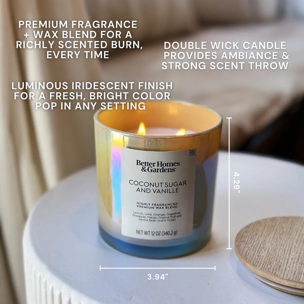 Coconut Sugar & Vanille Scented 2-Wick Iridescent Jar Candle - 1 pack - 12 oz per pack - plus 3 My Outlet Mall Resealable Storage Pouches
