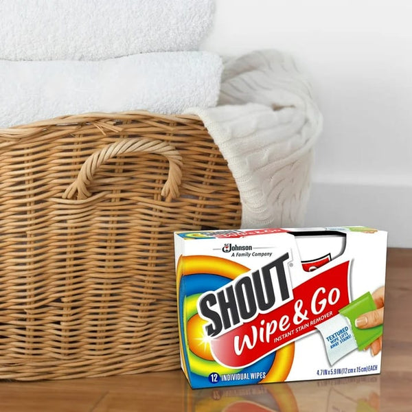 Wipe & Go, Laundry Instant Stain Remover -  1 pack - 12 count per pack plus 3 My Outlet Mall Resealable Storage Pouches.