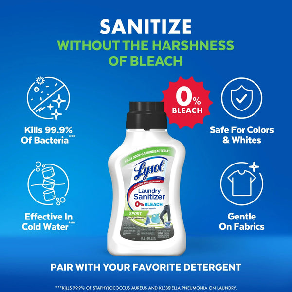 Sport Laundry Sanitizer Additive, for Gym Clothes and Activewear, 0% Bleach - 1 pack - 41 oz per pack - plus 3 My Outlet Mall Resealable Storage Pouches
