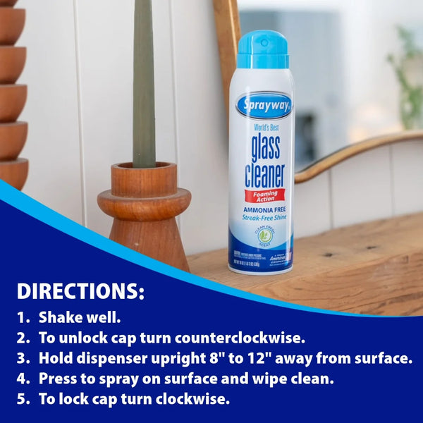 Glass Cleaner, Ammonia-Free, Streak-Free Foaming Action, Twist & Lock Cap - 2 packs - 19 Fl oz per pack - plus 3 My Outlet Mall Resealable Storage Pouches