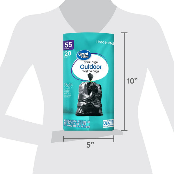55-Gallon Extra Large Outdoor Twist Tie Trash Bags - 1 pack - 20 count per pack - plus 3 My Outlet Mall Resealable Storage Pouches