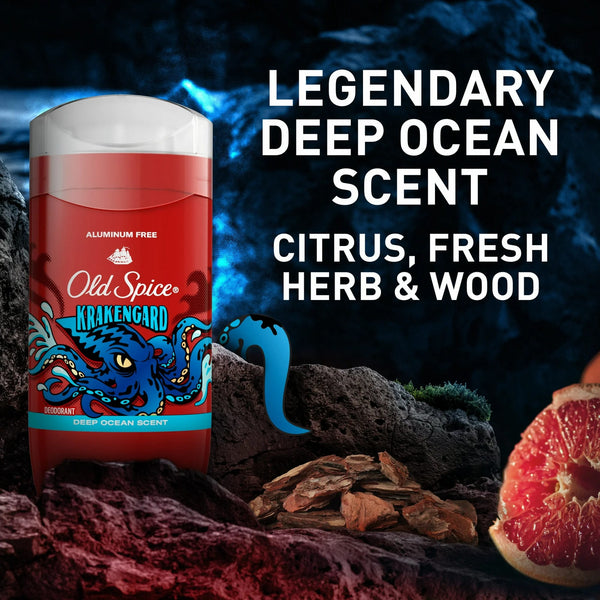 Old Spice Aluminum Free Deodorant for Men, Stick, Krakengard, Deep Ocean Scent - 1 pack - 3 oz per pack - plus 3 My Outlet Mall Resealable Storage Pouches