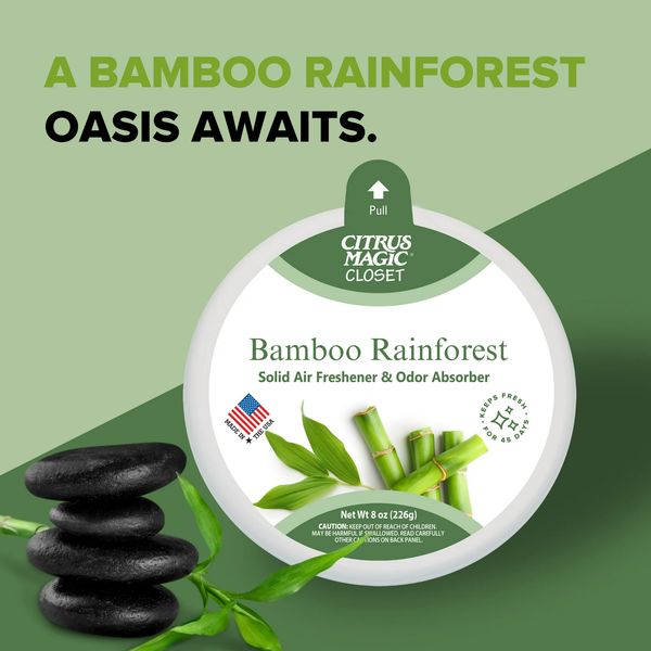 For Closets Odor Absorbing Solid Air Freshener, Bamboo Rainforest -  1 pack - 8 oz per pack plus 3 My Outlet Mall Resealable Storage Pouches