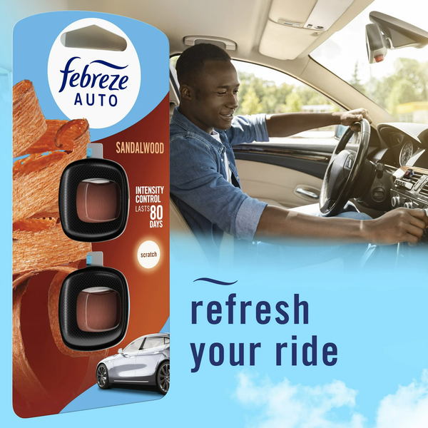 Car Air Freshener, Odor-Fighting Car Vent Clip, Sandalwood - 1 pack - 2 count per pack plus 3 My Outlet Mall Resealable Storage Pouches
