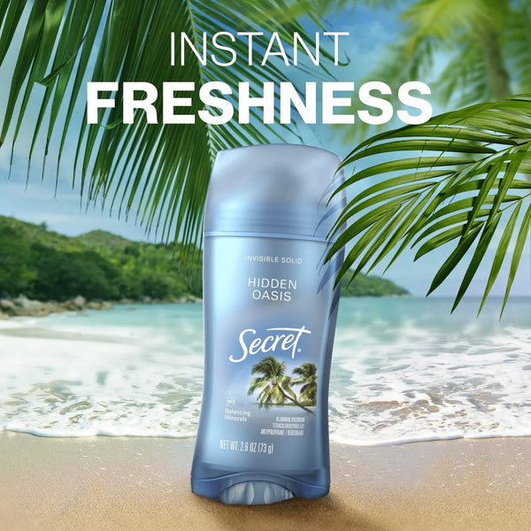 Fresh Invisible Solid Antiperspirant Deodorant for Women, Hidden Oasis - 3 packs - 2.6 oz per pack - plus 3 My Outlet Mall Resealable Storage Pouches