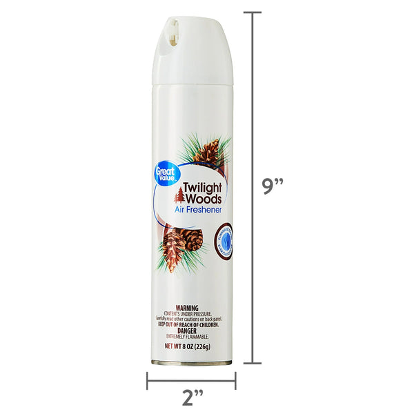 Aerosol Air Freshener, Twilight Woods - 2 packs - 8 oz per pack - plus 3 My Outlet Mall Resealable Storage Pouches