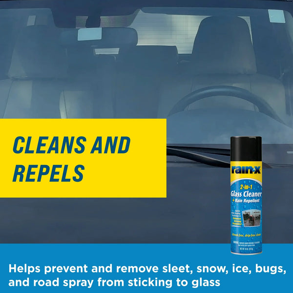 2 in 1 Glass Cleaner and Rain Repellent, Aerosol - 2 packs - 18 oz per pack - plus 3 My Outlet Mall Resealable Storage Pouches