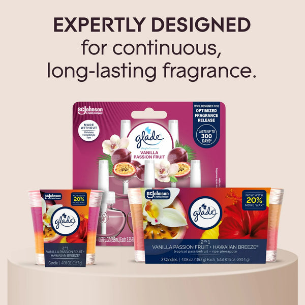 2in1 Single Wick Candles, Hawaiian Breeze + Vanilla Passionfruit, 2 Candles - 1 pack - plus 3 My Outlet Mall Resealable Storage Pouches