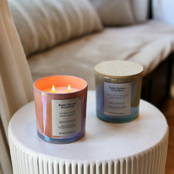 Honeydew & Peach Scented 2-Wick Iridescent Jar Candle - 1 pack - 12 oz per pack - plus 3 My Outlet Mall Resealable Storage Pouches