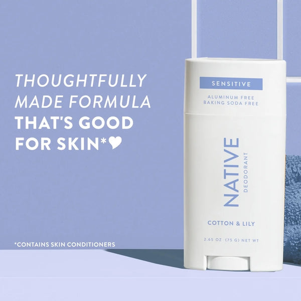 Deodorant Sensitive, Aluminum Free, Cotton & Lily - 3 packs - 2.65 oz per pack - plus 3 My Outlet Mall Resealable Storage Pouches