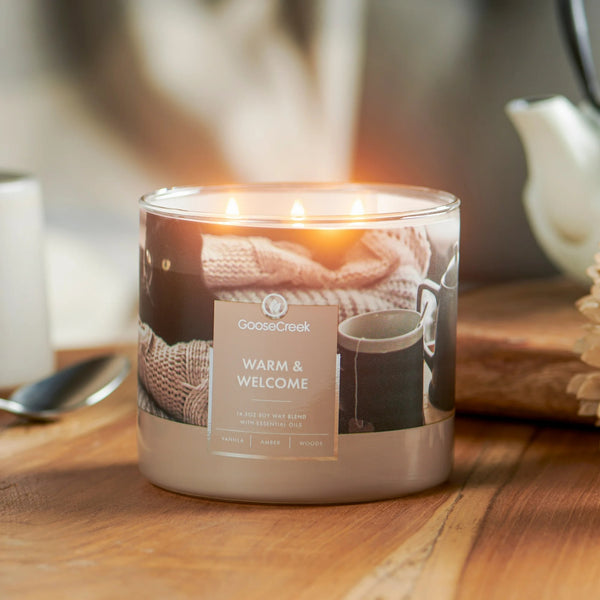 Warm & Welcome Scented 3-Wick Jar Candle - 1 pack - 14.5 oz per pack - plus 3 My Outlet Mall Resealable Storage Pouches