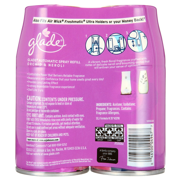 Automatic Spray Refill, Air Freshener, Infused with Essential Oils, Orchid & Neroli - 2 packs - 2 count per pack - plus 3 My Outlet Mall Resealable Storage Pouches