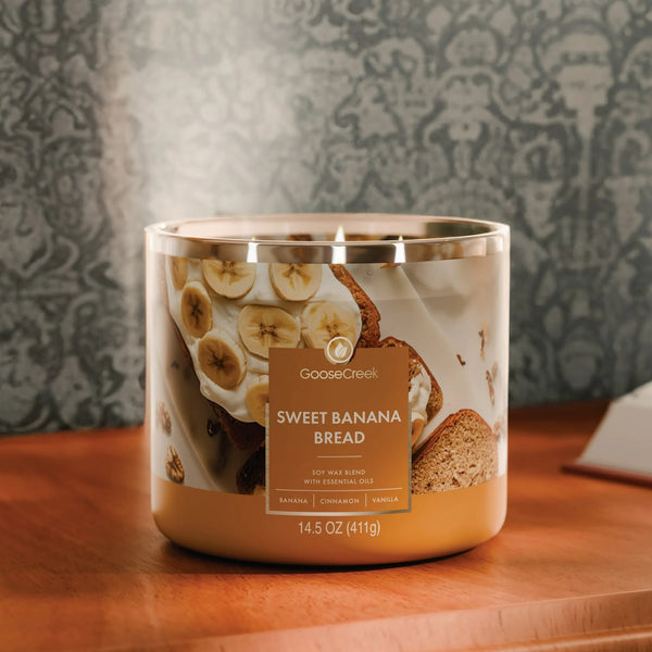 Sweet Banana Bread Scented 3-Wick Jar Candle - 1 pack - 14.5 oz per pack - plus 3 My Outlet Mall Resealable Storage Pouches