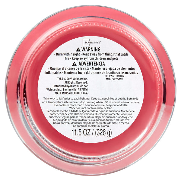 Juicy Watermelon Scented 3-Wick Glass Jar Candle - 1 pack - 11.5 oz per pack - plus 3 My Outlet Mall Resealable Storage Pouches